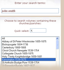 Example Search - Search Terms for London Parish Records